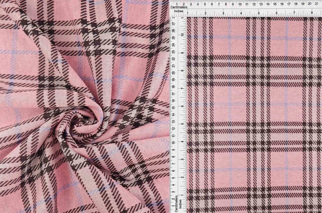 1 Yard Double Knit Jacquard Plaid Fabric Stretch Polyester Spandex 58/60 Inches Wide